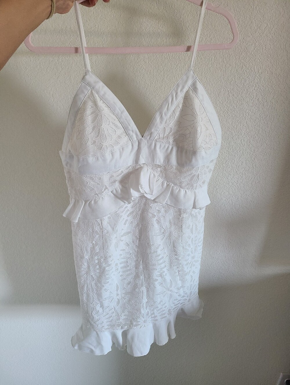 Gianni Bini white lace ruffle mini dress - Picture 2 of 5